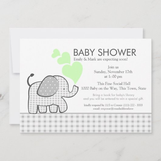 Elephant Gray Gingham-Baby shower Kaart (Voorkant)