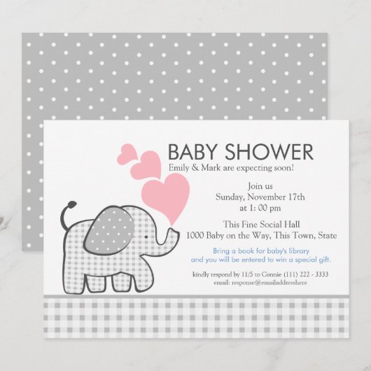 Elephant Gray Gingham-Baby shower Kaart (Voorkant / Achterkant)