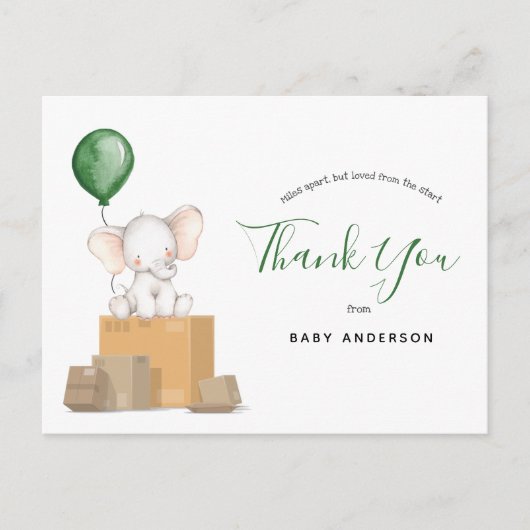 Elephant Green Baby shower per post dank u Briefkaart (Voorkant)