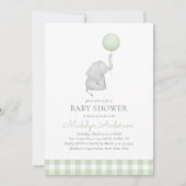 Elephant Green Balloon Gender Neutral Baby Shower Kaart (Voorkant)
