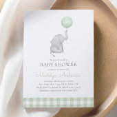 Elephant Green Balloon Gender Neutral Baby Shower Kaart