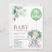 Elephant Green Balloon Gender Neutral Baby Shower Kaart (Voorkant)