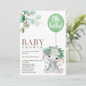Elephant Green Balloon Gender Neutral Baby Shower Kaart (Staand voorkant)