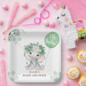 Elephant Green Balloon Gender Neutral Baby Shower Papieren Bordje (Feest)