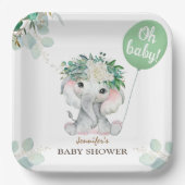 Elephant Green Balloon Gender Neutral Baby Shower Papieren Bordje (Voorkant)