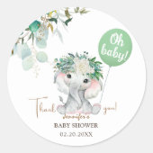 Elephant Green Balloon Gender Neutral Baby Shower Ronde Sticker (Voorkant)