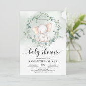 Elephant green eucalyptus leaves Baby shower Kaart (Staand voorkant)