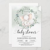 Elephant green eucalyptus leaves Baby shower Kaart (Voorkant / Achterkant)