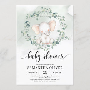 Elephant green eucalyptus leaves Baby shower Kaart