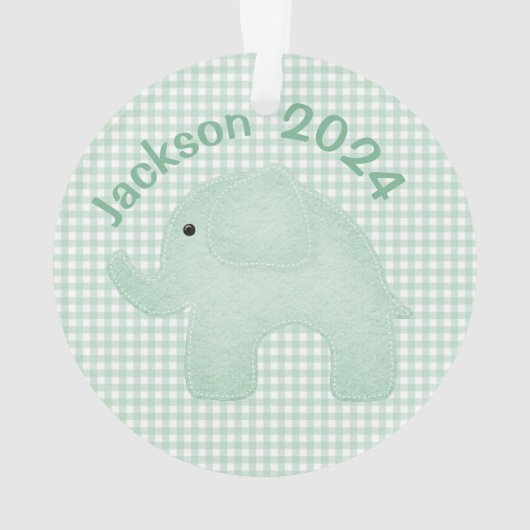 Elephant Green Play Gingham Personalized Nursery Ornament (achterkant)
