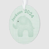 Elephant Green Play Gingham Personalized Nursery Ornament (voorkant)