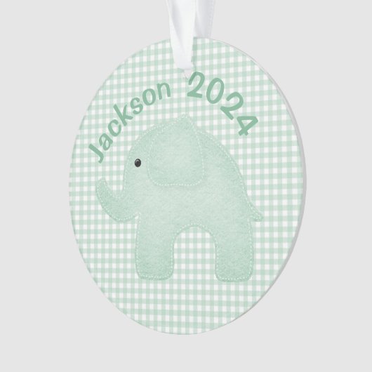 Elephant Green Play Gingham Personalized Nursery Ornament (voorkant)