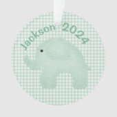 Elephant Green Play Gingham Personalized Nursery Ornament (voorkant)