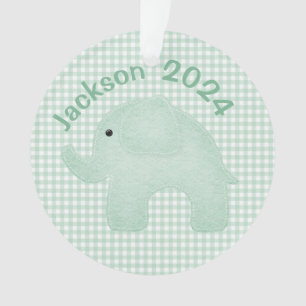 Elephant Green Play Gingham Personalized Nursery Ornament