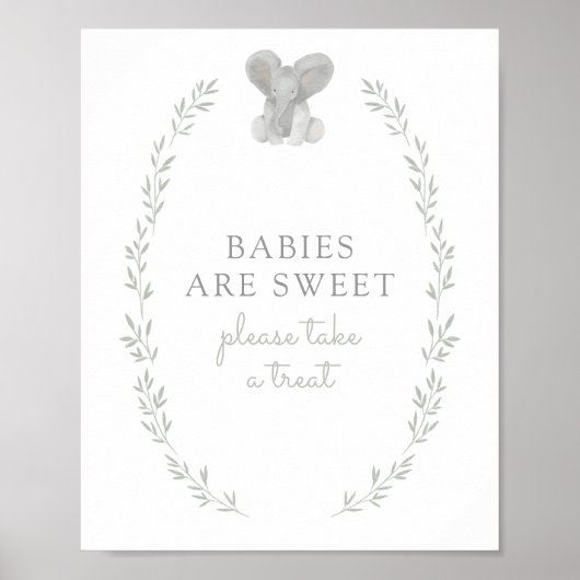 Elephant Greenery Baby shower Baby's zijn zoet Poster (Voorkant)