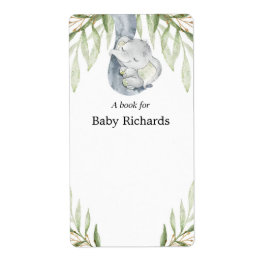 Elephant greenery baby shower book labels stickers