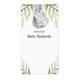 Elephant greenery baby shower book labels stickers