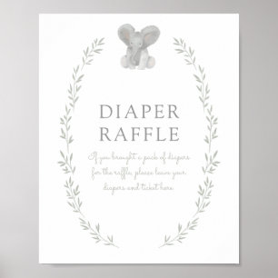 Elephant Greenery Baby shower Diaper Raffle Sign Poster