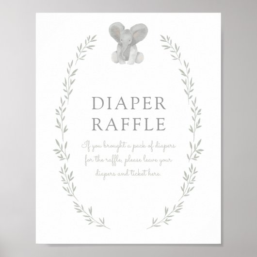 Elephant Greenery Baby shower Diaper Raffle Sign Poster (Voorkant)