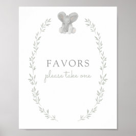 Elephant Greenery Baby shower Favors Sign Poster