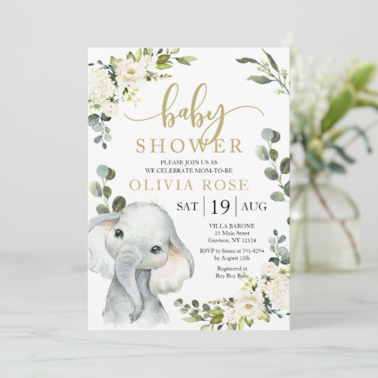 Elephant Greenery Baby shower Invite (Staand voorkant)