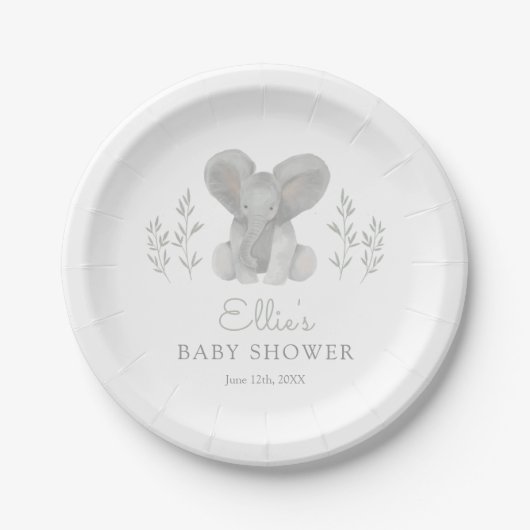 Elephant Greenery Baby shower Papieren Bordje (Voorkant)