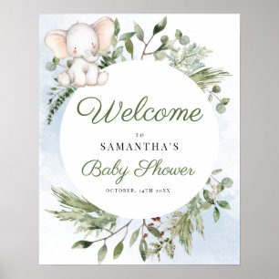 Elephant Greenery Boy Baby shower Welkomstbord Poster