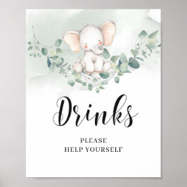 Elephant greenery eucalyptus blad drink sign poster