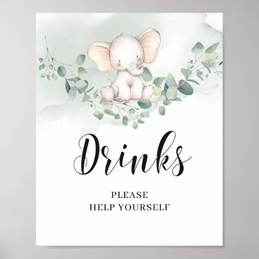 Elephant greenery eucalyptus blad drink sign poster (Voorkant)