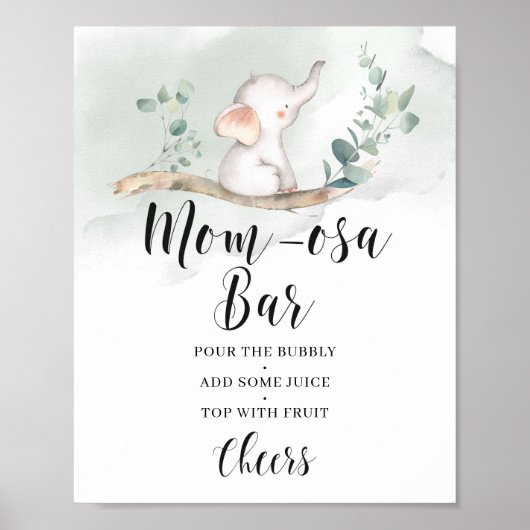 Elephant greenery eucalyptus momosa bar sign poster (Voorkant)