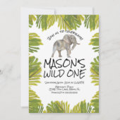 Elephant Greenery First Birthday Kaart (Voorkant)