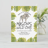 Elephant Greenery First Birthday Kaart (Staand voorkant)