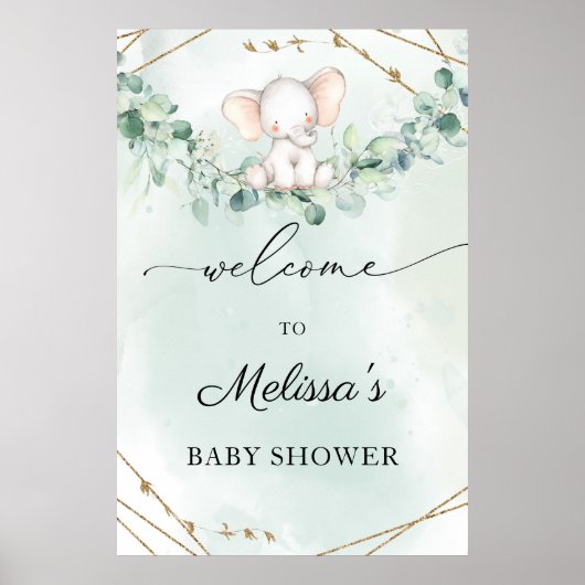 Elephant Greenery Foliage Baby shower Welkomstbord Poster (Voorkant)