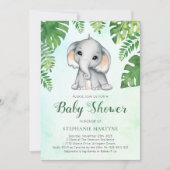 Elephant Greenery Foliage Waterverf Baby shower I Kaart (Voorkant)