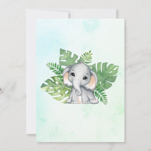 Elephant Greenery Foliage Waterverf Baby shower I Kaart (Achterkant)
