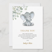 Elephant Greenery Gender Neutral Baby shower Bedankkaart (Voorkant)