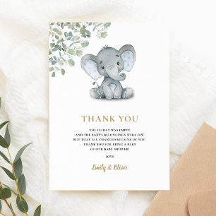 Elephant Greenery Gender Neutral Baby shower Bedankkaart