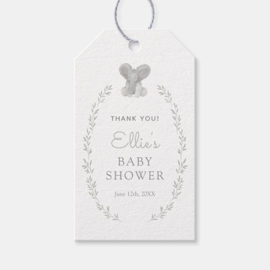 Elephant Greenery Gender Neutral Baby shower Cadeaulabel (Voorkant)