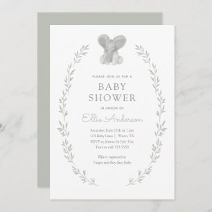 Elephant Greenery Gender Neutral Baby shower Kaart