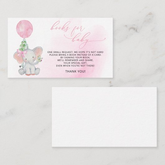 Elephant Greenery Pink Ballonboeken voor baby Girl Informatiekaartje (Voorkant / Achterkant)