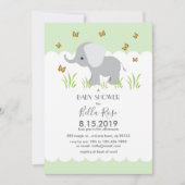 Elephant Grey Stripes Baby shower Invite Kaart (Voorkant)