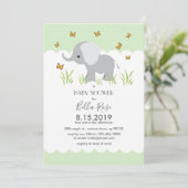 Elephant Grey Stripes Baby shower Invite Kaart (Staand voorkant)