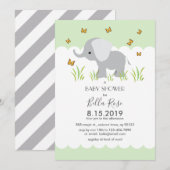 Elephant Grey Stripes Baby shower Invite Kaart (Voorkant / Achterkant)