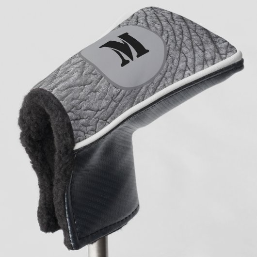 Elephant grijs huidpatroon monogram aanpasbaar golfheadcover (3/4 voorkant)