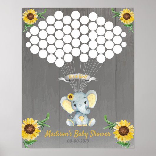 Elephant Guest Book Page Alternative Rustic Yellow Poster (Voorkant)