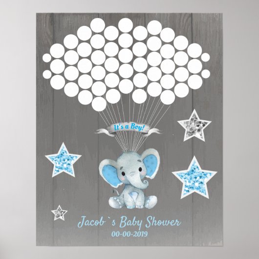 Elephant Guest Book Page Alternative Rustisch Blue Poster (Voorkant)