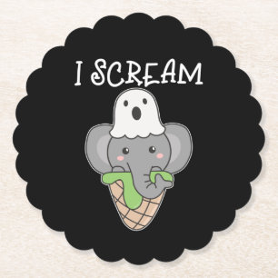 Elephant Halloween Ghost I Scream Ice Wordplay Kartonnen Onderzetters