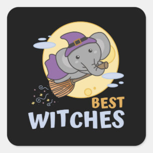 Elephant Halloween Witch Kinderen Witches Best Wit Vierkante Sticker