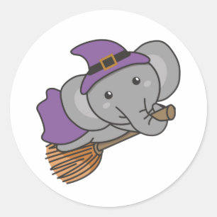 Elephant Halloween Witch Kinderen Witches Costume Ronde Sticker