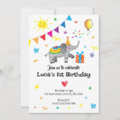 Elephant Hand Drawn First Birthday Invitation Kaart (Voorkant)